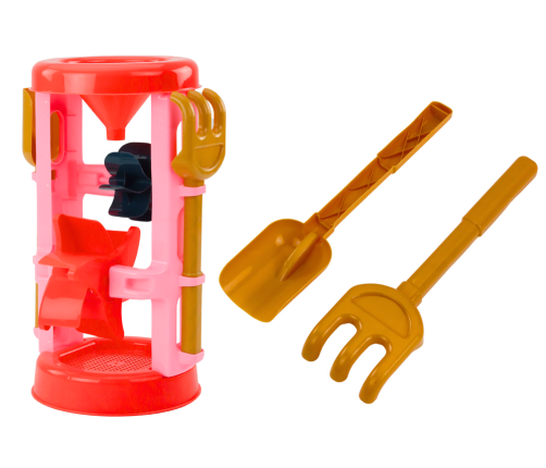 Set of Sand Toys, Grinder, Molds, Castles, Watering Can, Pink