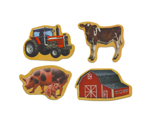 Set of Wooden Magnets, Home Animals, Agricultural Machines, 20 Pieces