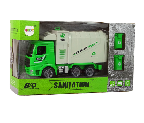 Green Refuse Truck Moving Container Luminous Wheels