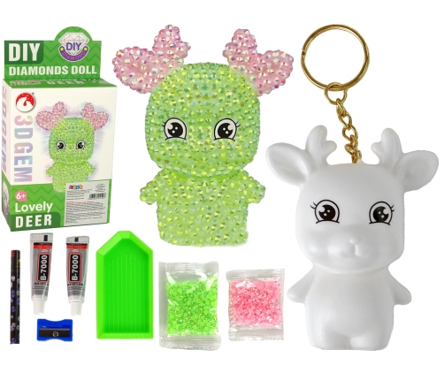 DIY Diamond Creative Kit  Green Reindeer Crystals Sequins 3D Keyring