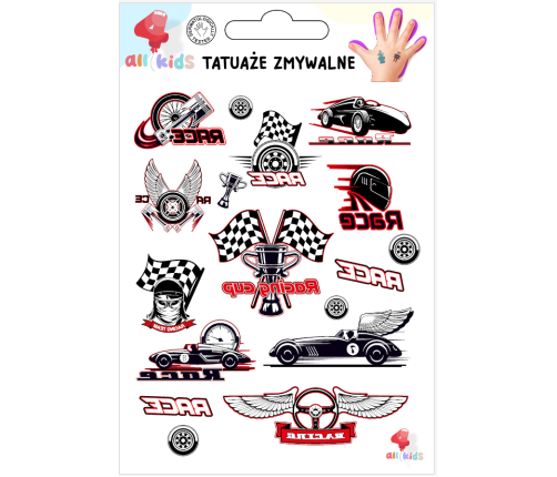 Washable Tattoos For Children Racing Cars Race 17 El.