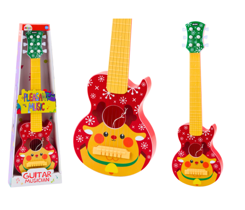 Toy Guitar for Children, Adjustable Strings, Red Reindeer