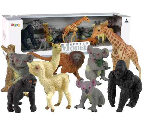 Set of Figures Africa Wild Animals Koala Gorilla Lama Giraffe