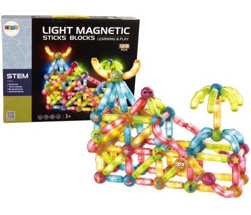 Glowing Ball Slide Magnetic Blocks 128 Elements