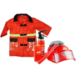 Firefighter Costume with Accessories - helmet, fire extinguisher, crowbar