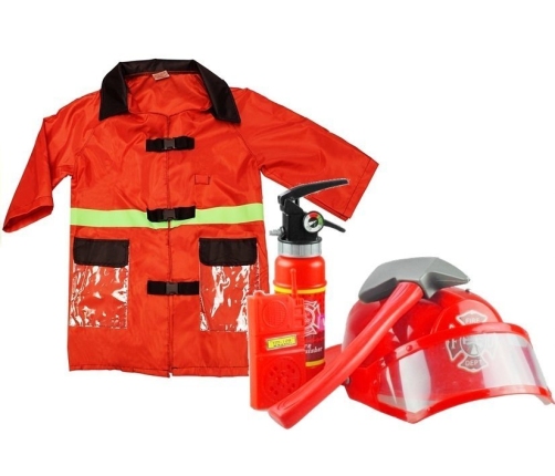 Firefighter Costume with Accessories - helmet, fire extinguisher, crowbar