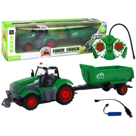 R/C Tractor with Trailer 1:24 Lights Green