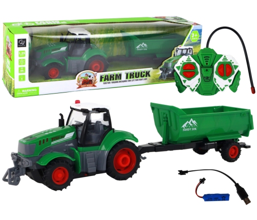 R/C Tractor with Trailer 1:24 Lights Green