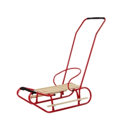 Metal Sled with Push Bar Backrest Strap Red