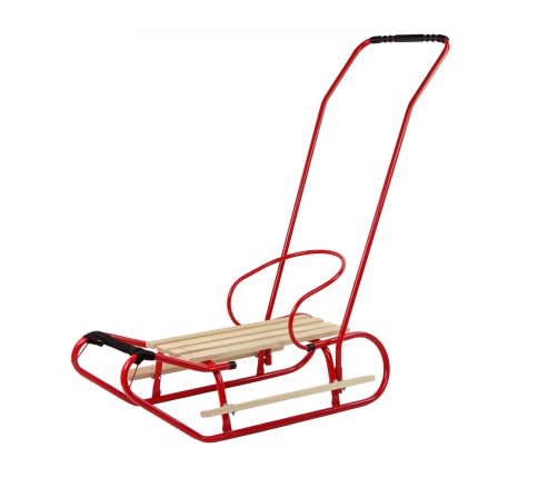 Metal Sled with Push Bar Backrest Strap Red