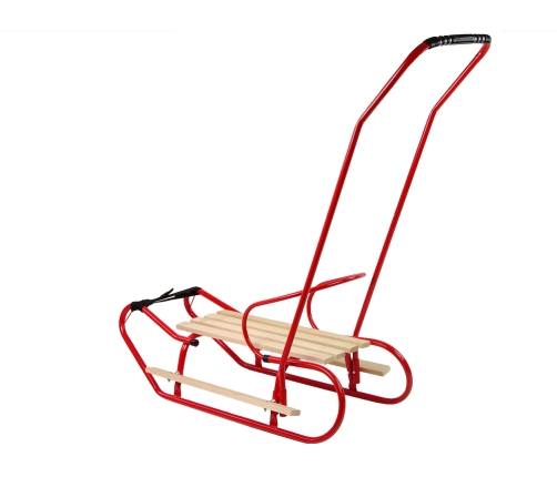 Metal Sled with Push Bar Backrest Strap Red