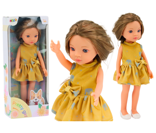 Doll Yellow Dress Brown Hair Large Doll 33cm