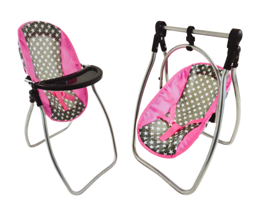 Doll Swing Feeding Chair Alice Stars Gray-Pink