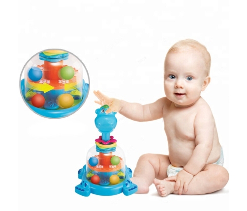 Hippopotamus Spinning Top With Balls For Babies Blue