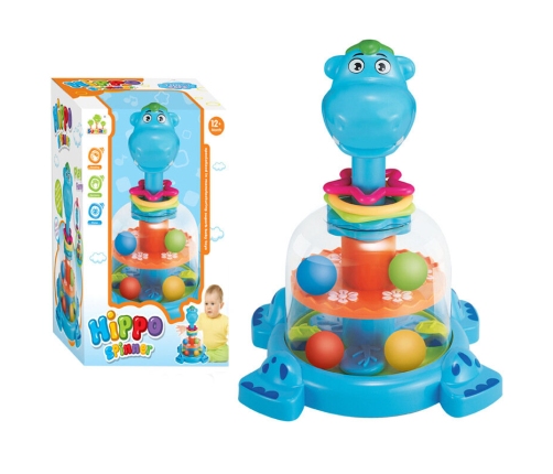 Hippopotamus Spinning Top With Balls For Babies Blue