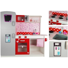 Wooden Kitchen Jolie Pink/White - With Fridge And Microwave