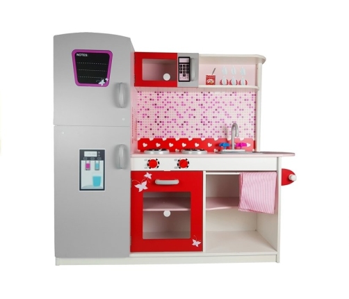 Wooden Kitchen Jolie Pink/White - With Fridge And Microwave