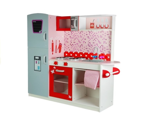 Wooden Kitchen Jolie Pink/White - With Fridge And Microwave