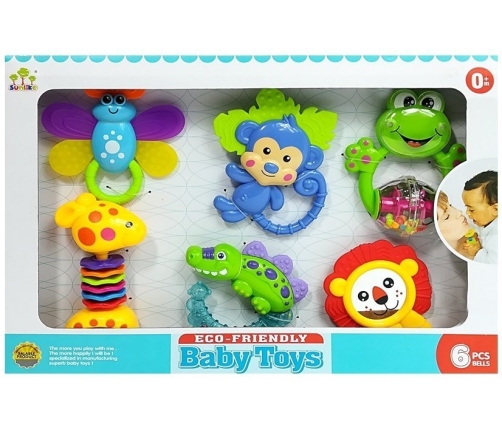 Set of Rattles Chews Coloured Animals Teddy Bear Frog