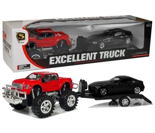 Set of Vehicles Red Monster Truck Black BMW Caravan 58 cm