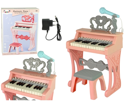 Electric Pink Organ Pianino with Chair 25 Keys