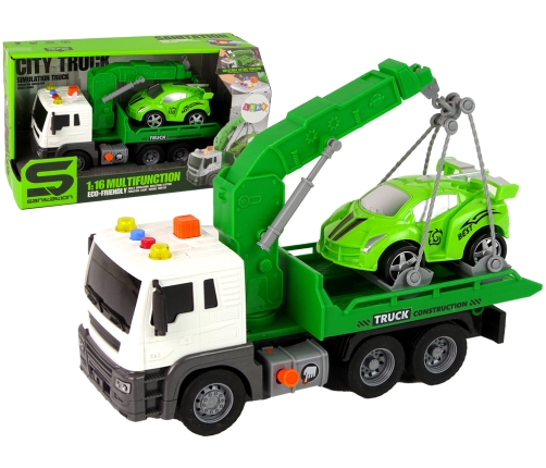 Car Transporter Roadside Assistance Tow Truck 1:16 Green Sound Lights