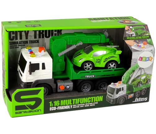 Car Transporter Roadside Assistance Tow Truck 1:16 Green Sound Lights