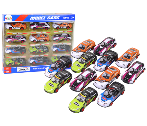 Set of Sports Cars 1:55 With Friction Drive, 12 Colorful Pieces