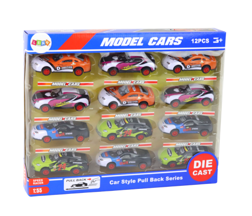 Set of Sports Cars 1:55 With Friction Drive, 12 Colorful Pieces