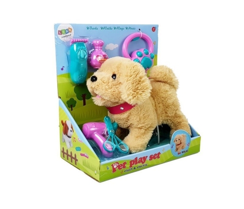 Plush Dog on a Leash Battery-Powered Beige Accessories