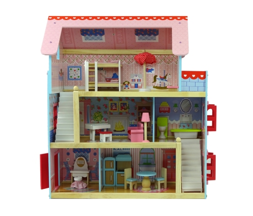 Wooden Marika Dolls' House with Opening Windows Three Storeys Balcony Furniture