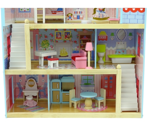 Wooden Marika Dolls' House with Opening Windows Three Storeys Balcony Furniture