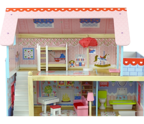 Wooden Marika Dolls' House with Opening Windows Three Storeys Balcony Furniture