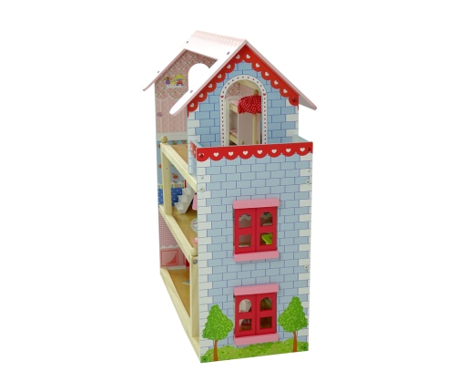 Wooden Marika Dolls' House with Opening Windows Three Storeys Balcony Furniture