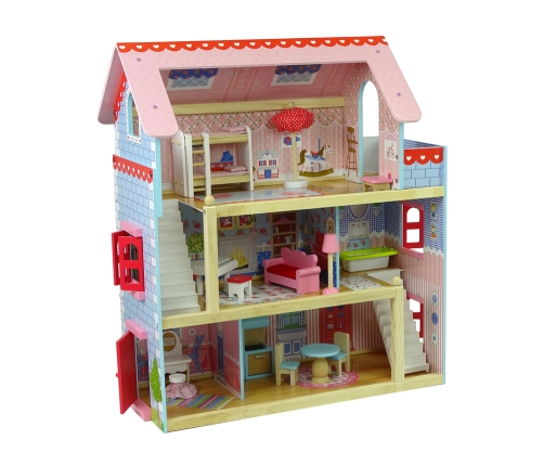 Wooden Marika Dolls' House with Opening Windows Three Storeys Balcony Furniture