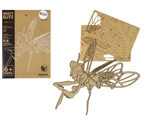 Wooden 3D Spatial Puzzle Mantis Educational Assemblage 27 Pieces