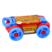 Set of blocks in a blue and red wheeled cart