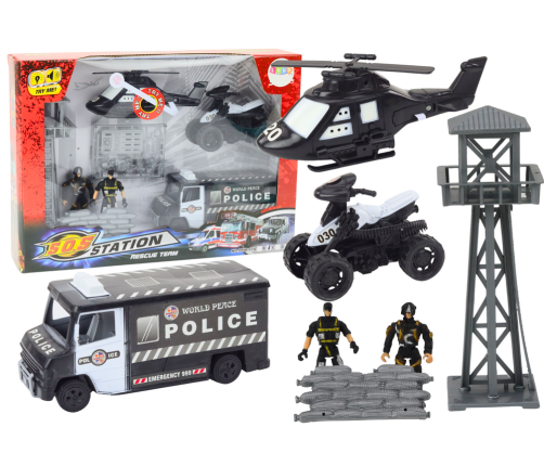 Set of Police Car Quad Figures Helicopter Lights Sounds