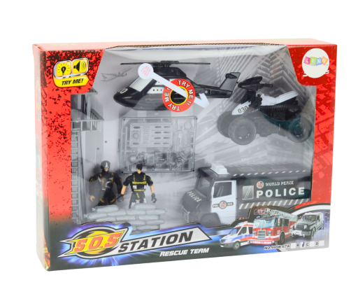 Set of Police Car Quad Figures Helicopter Lights Sounds