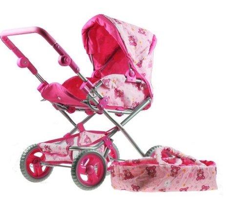 2 in 1 Doll Stroller Pram Buggy Adjustable Handle