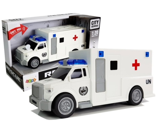 Auto Ambulance with friction drive white 1:20 with sound