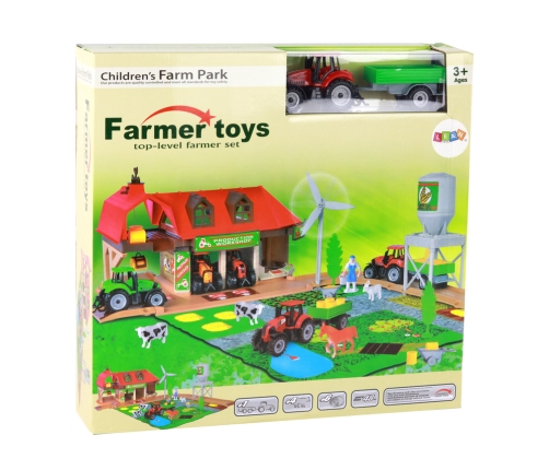 Set of Large Farm Tractor with Trailer Accessories 48 Elements