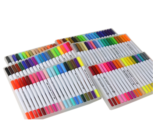 Set of 80 colored marker pens in an organizer