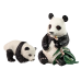 Set of 2 Panda Figures with young Panda and bamboo leaves