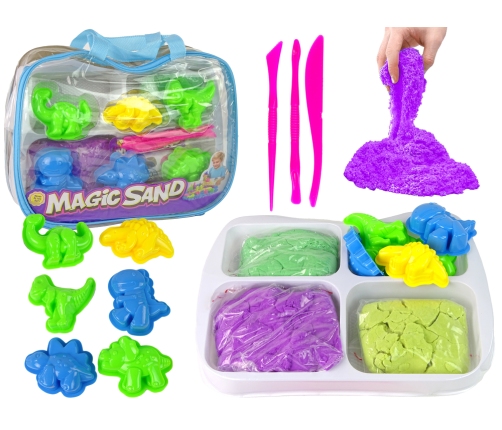 Magic Kinetic Sand in 3 Pastel Colours + Dinosaurs moulds