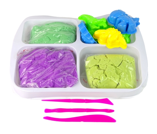 Magic Kinetic Sand in 3 Pastel Colours + Dinosaurs moulds