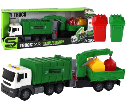 Garbage Truck With Crane Friction Drive Green 1:16