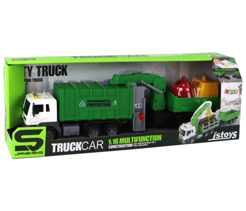 Garbage Truck With Crane Friction Drive Green 1:16