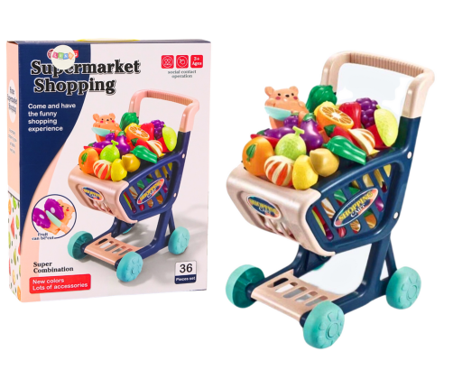 Shopping cart for children, vegetables for cutting, navy blue