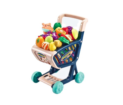 Shopping cart for children, vegetables for cutting, navy blue